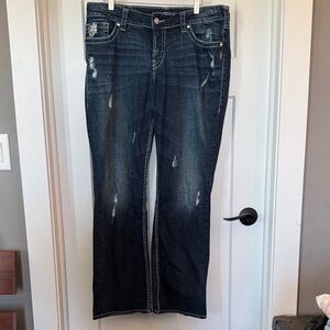 Silver Jeans Dark Blue Distressed Flare Jeans